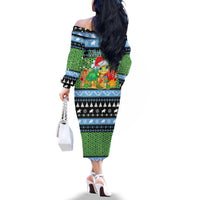 Micronesia Christmas Family Matching Off The Shoulder Long Sleeve Dress and Hawaiian Shirt with Santa Turtle Coral Reef and Holiday Ocean Pattern - Polynesian Pride