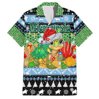 Micronesia Christmas Family Matching Off Shoulder Short Dress and Hawaiian Shirt with Santa Turtle Coral Reef and Holiday Ocean Pattern - Polynesian Pride