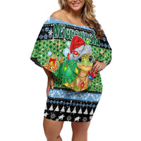 Micronesia Christmas Family Matching Off Shoulder Short Dress and Hawaiian Shirt with Santa Turtle Coral Reef and Holiday Ocean Pattern - Polynesian Pride