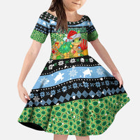 Micronesia Christmas Family Matching Puletasi and Hawaiian Shirt with Santa Turtle Coral Reef and Holiday Ocean Pattern TS04 Daughter's Dress Black Green - Polynesian Pride