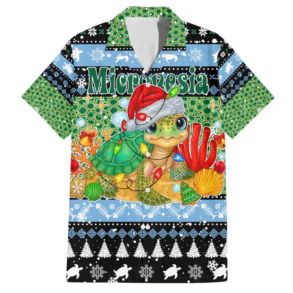 Micronesia Christmas Family Matching Puletasi and Hawaiian Shirt with Santa Turtle Coral Reef and Holiday Ocean Pattern TS04 Dad's Shirt - Short Sleeve Black Green - Polynesian Pride