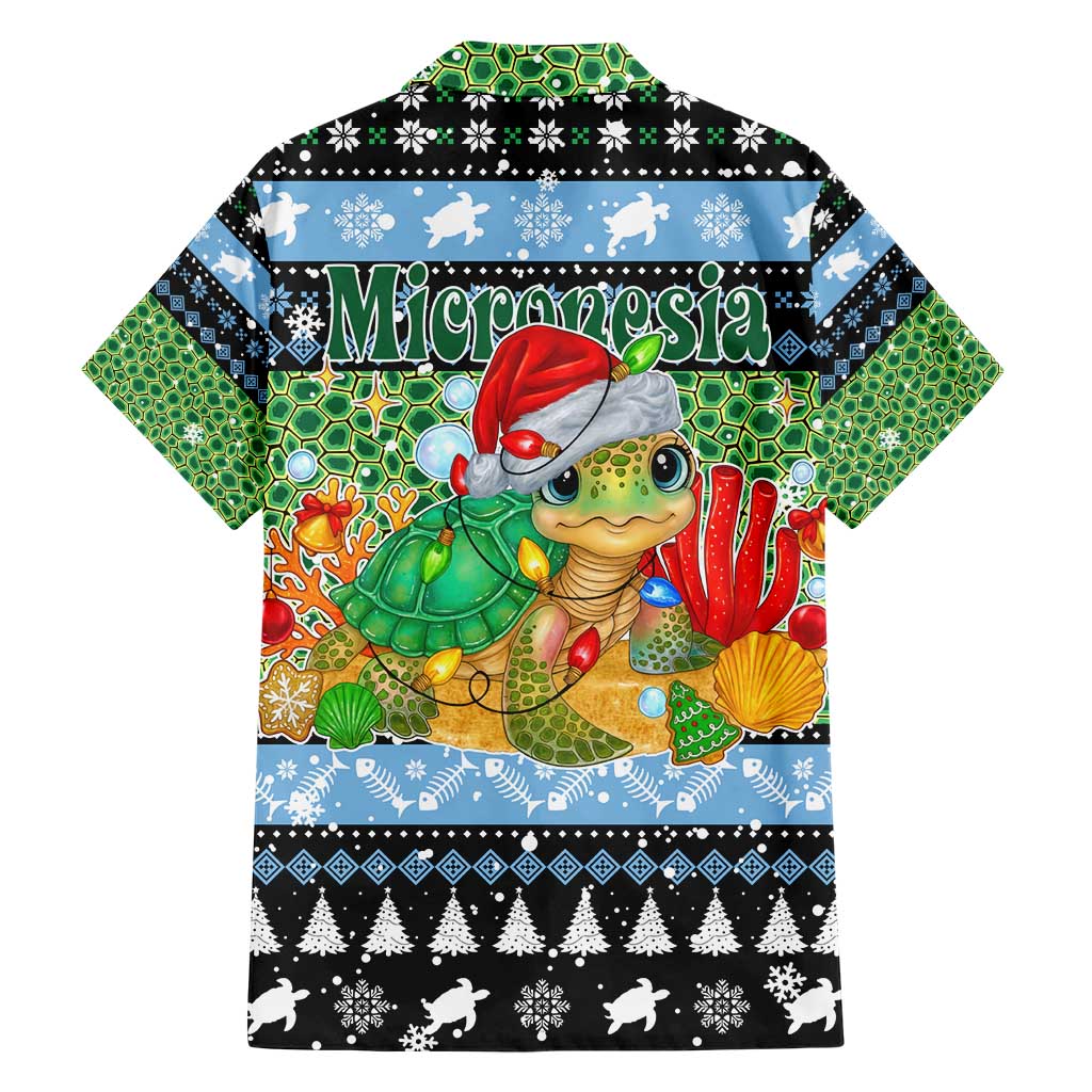 Micronesia Christmas Family Matching Short Sleeve Bodycon Dress and Hawaiian Shirt with Santa Turtle Coral Reef and Holiday Ocean Pattern - Polynesian Pride