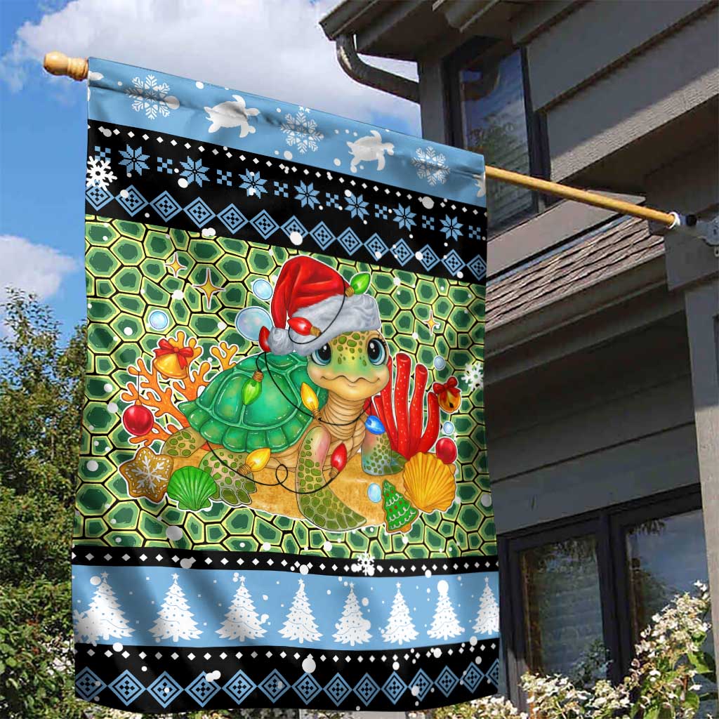 Micronesia Christmas Garden Flag with Santa Turtle Coral Reef and Holiday Ocean Pattern - Polynesian Pride