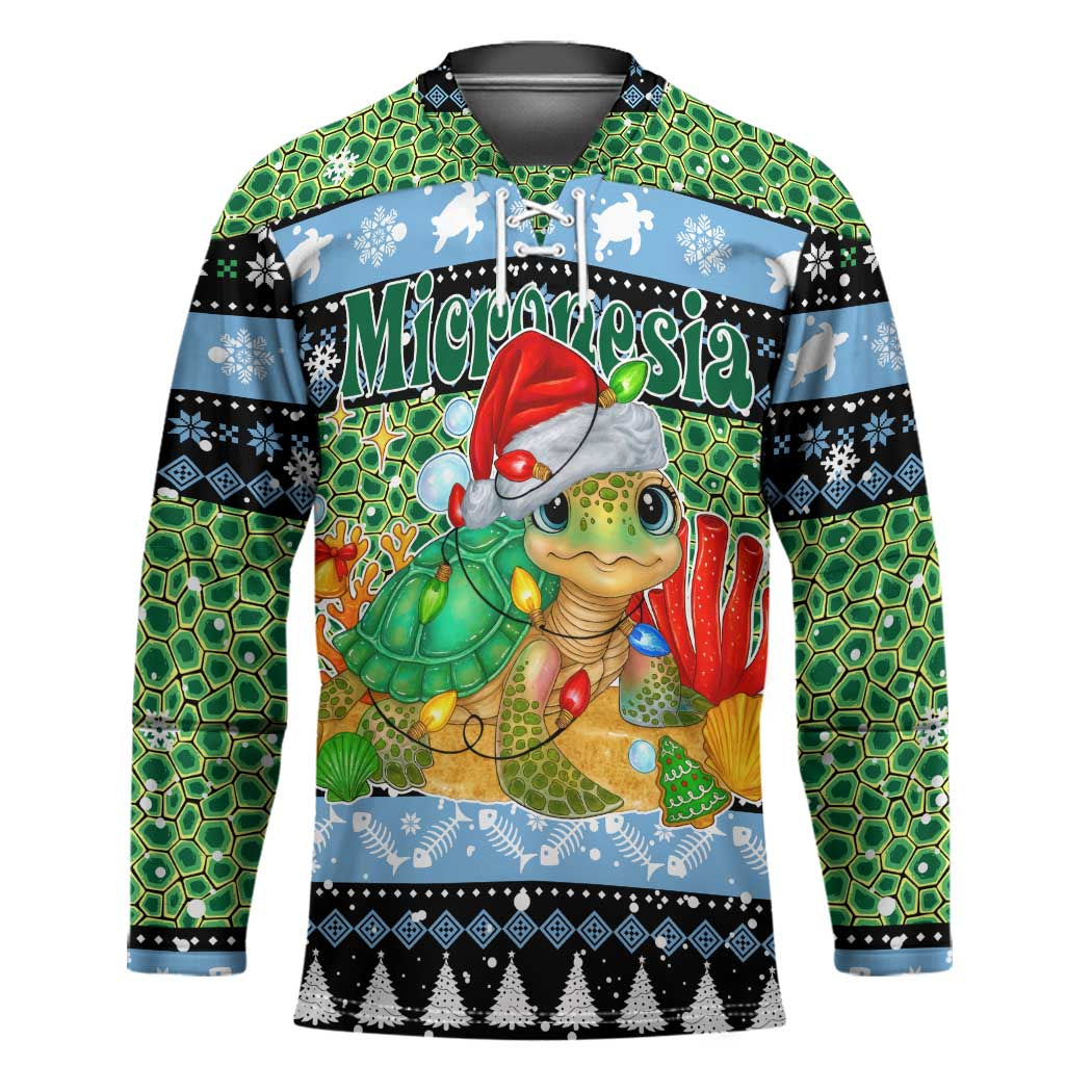 Micronesia Christmas Hockey Jersey with Santa Turtle Coral Reef and Holiday Ocean Pattern - Polynesian Pride