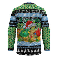 Micronesia Christmas Hockey Jersey with Santa Turtle Coral Reef and Holiday Ocean Pattern - Polynesian Pride