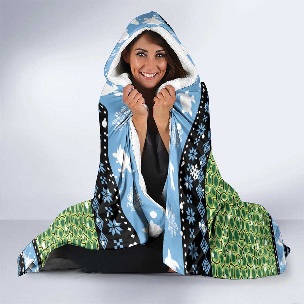 Micronesia Christmas Hooded Blanket with Santa Turtle Coral Reef and Holiday Ocean Pattern TS04 - Polynesian Pride