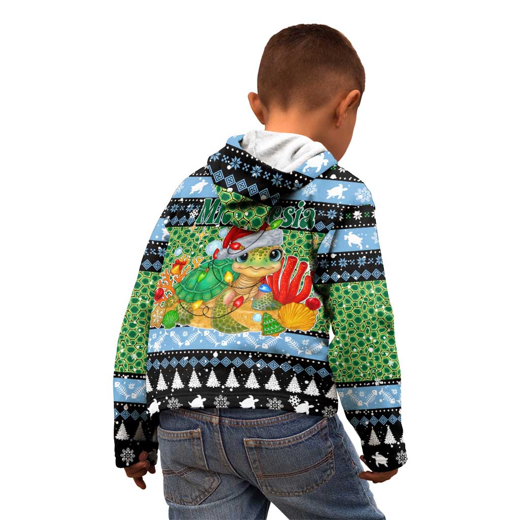 Micronesia Christmas Kid Hoodie with Santa Turtle Coral Reef and Holiday Ocean Pattern - Polynesian Pride
