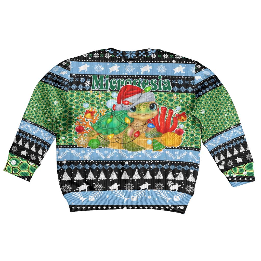 Micronesia Christmas Kid Ugly Christmas Sweater with Santa Turtle Coral Reef and Holiday Ocean Pattern - Polynesian Pride