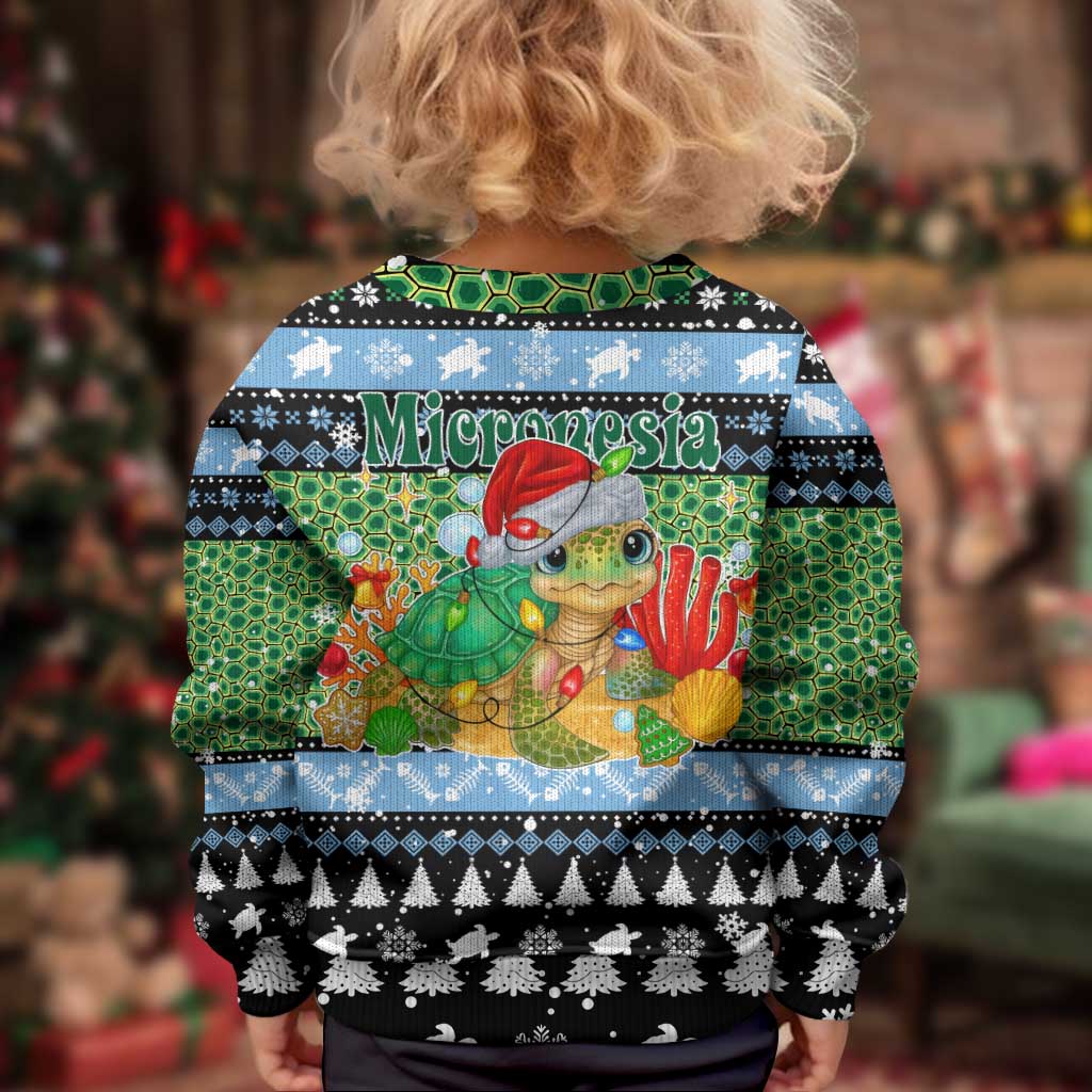 Micronesia Christmas Kid Ugly Christmas Sweater with Santa Turtle Coral Reef and Holiday Ocean Pattern - Polynesian Pride