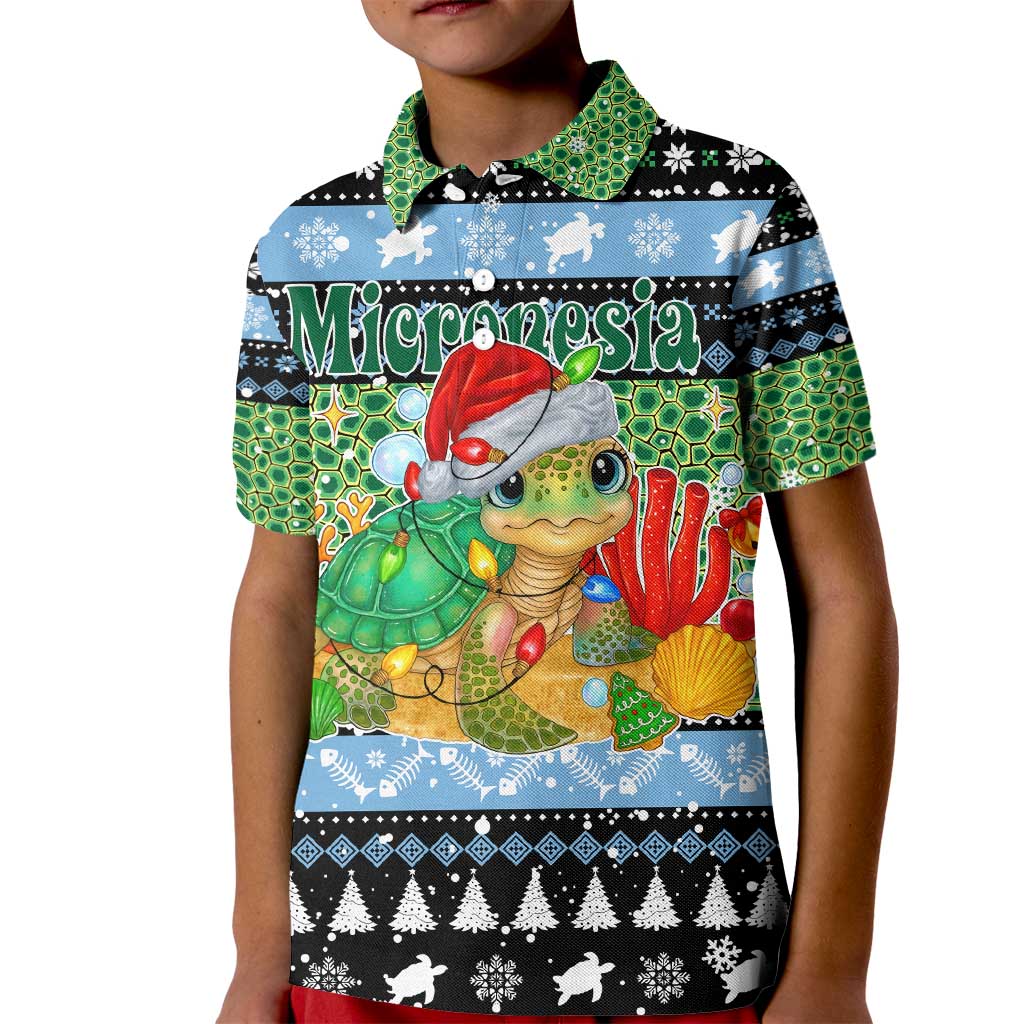 Micronesia Christmas Kid Polo Shirt with Santa Turtle Coral Reef and Holiday Ocean Pattern - Polynesian Pride