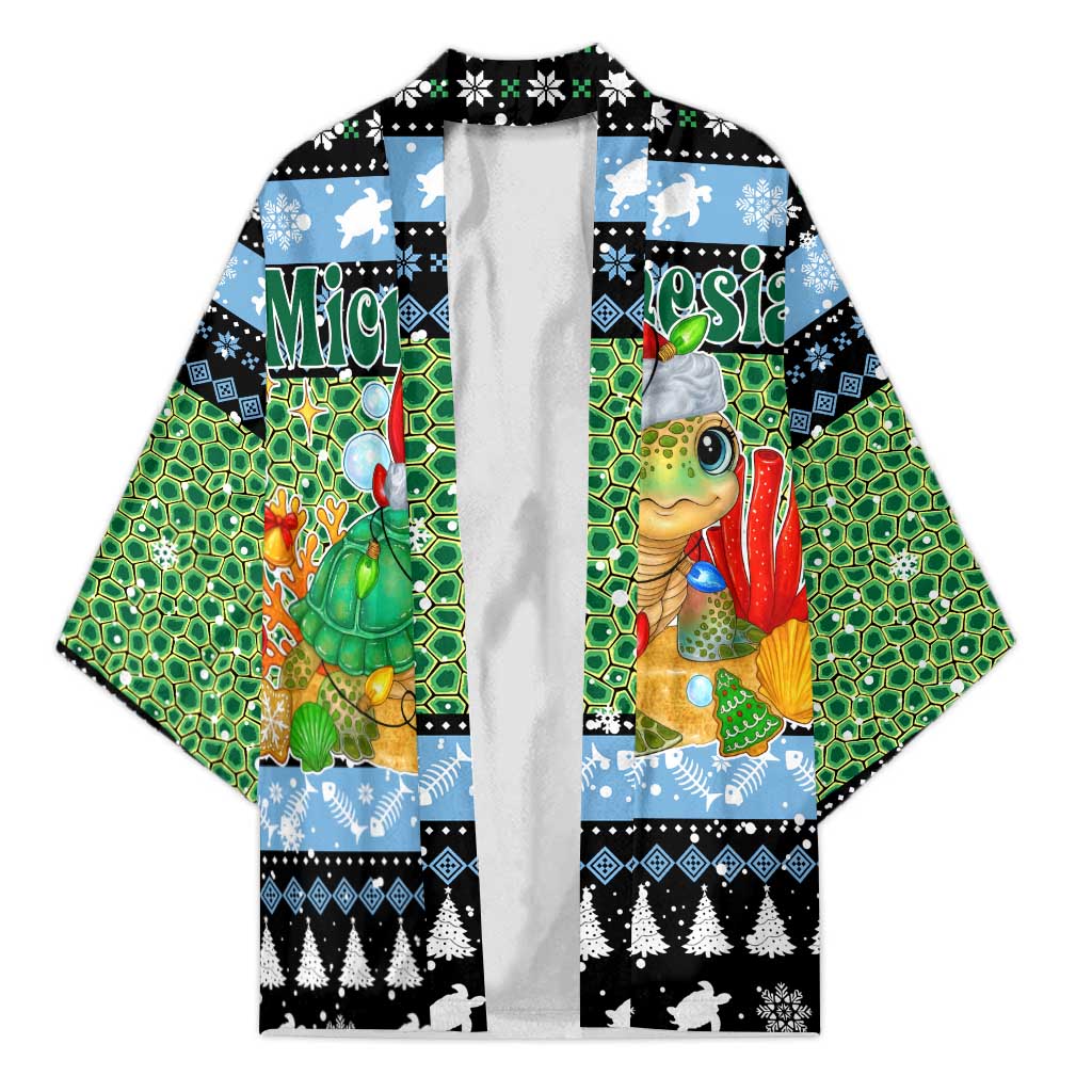 Micronesia Christmas Kimono with Santa Turtle Coral Reef and Holiday Ocean Pattern TS04 Unisex Black Green - Polynesian Pride
