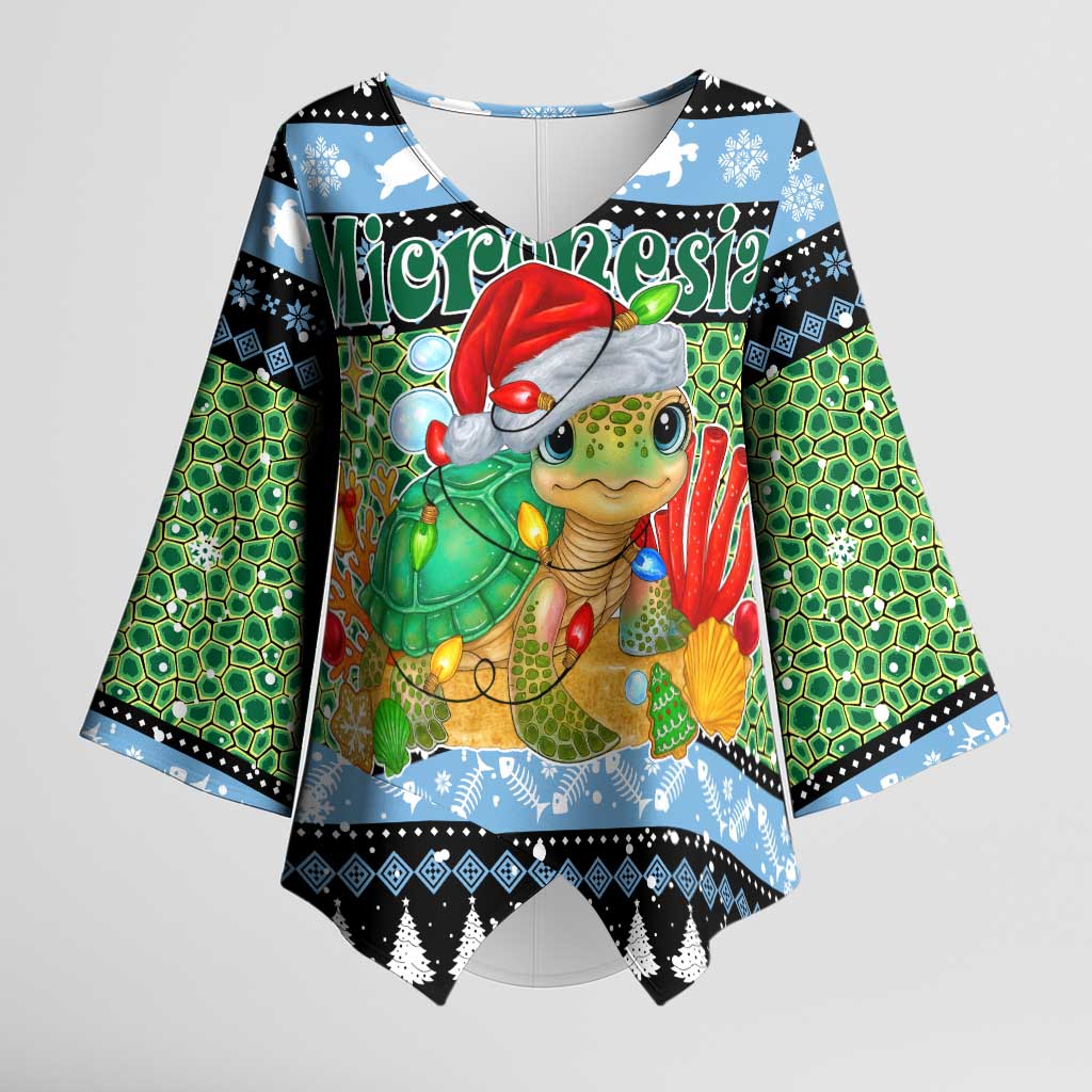 Micronesia Christmas Kimono Sleeve Blouse with Santa Turtle Coral Reef and Holiday Ocean Pattern - Polynesian Pride