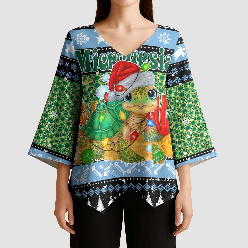 Micronesia Christmas Kimono Sleeve Blouse with Santa Turtle Coral Reef and Holiday Ocean Pattern - Polynesian Pride