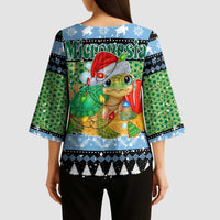 Micronesia Christmas Kimono Sleeve Blouse with Santa Turtle Coral Reef and Holiday Ocean Pattern - Polynesian Pride