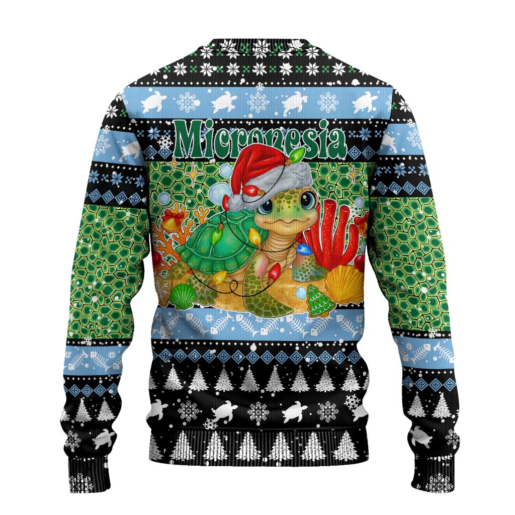 Micronesia Christmas Ugly Christmas Sweater with Santa Turtle Coral Reef and Holiday Ocean Pattern - Polynesian Pride