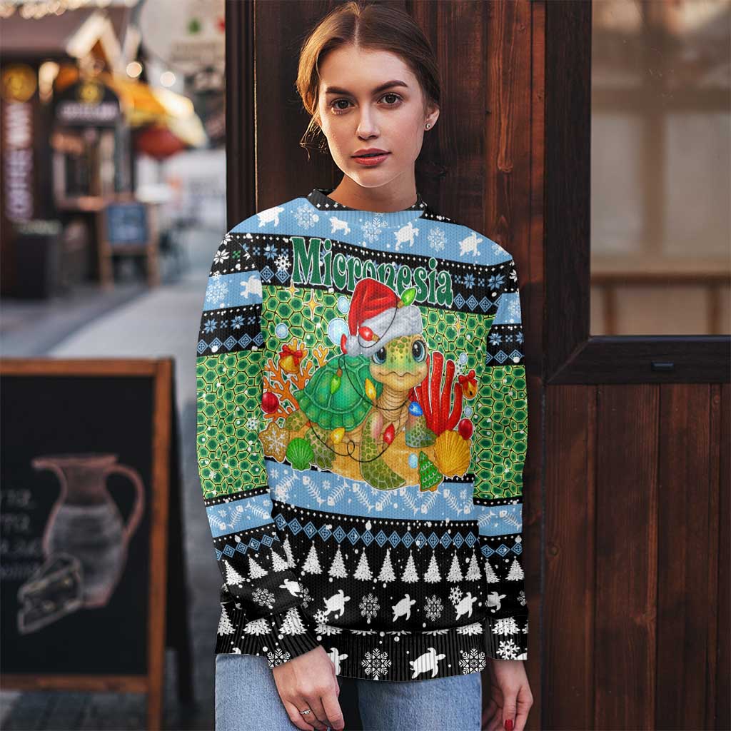 Micronesia Christmas Ugly Christmas Sweater with Santa Turtle Coral Reef and Holiday Ocean Pattern - Polynesian Pride