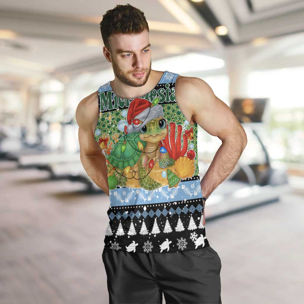 Micronesia Christmas Men Tank Top with Santa Turtle Coral Reef and Holiday Ocean Pattern - Polynesian Pride