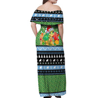 Micronesia Christmas Off Shoulder Maxi Dress with Santa Turtle Coral Reef and Holiday Ocean Pattern TS04 - Polynesian Pride