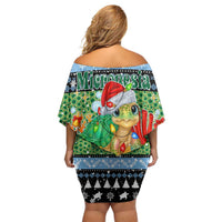 Micronesia Christmas Off Shoulder Short Dress with Santa Turtle Coral Reef and Holiday Ocean Pattern - Polynesian Pride