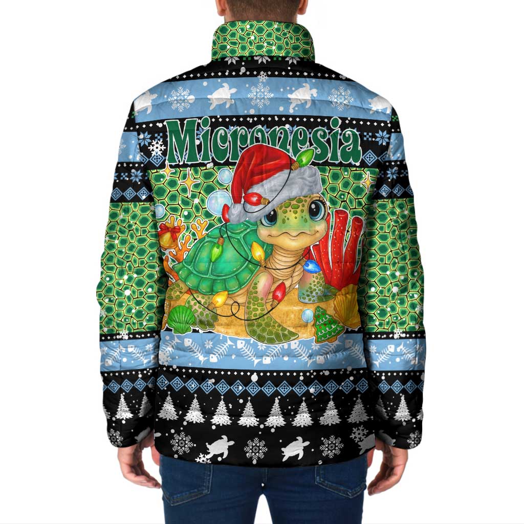 Micronesia Christmas Padded Jacket with Santa Turtle Coral Reef and Holiday Ocean Pattern TS04 - Polynesian Pride
