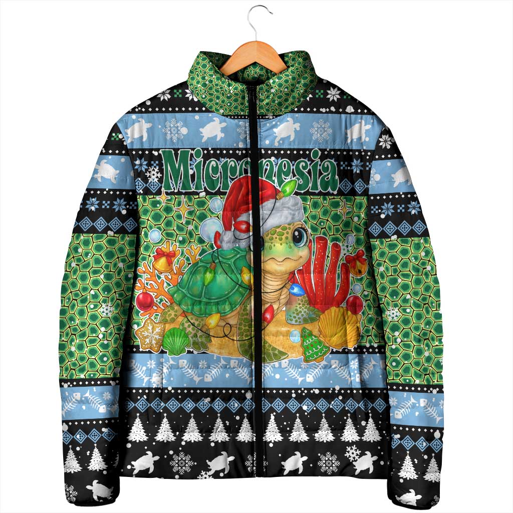 Micronesia Christmas Padded Jacket with Santa Turtle Coral Reef and Holiday Ocean Pattern TS04 - Polynesian Pride