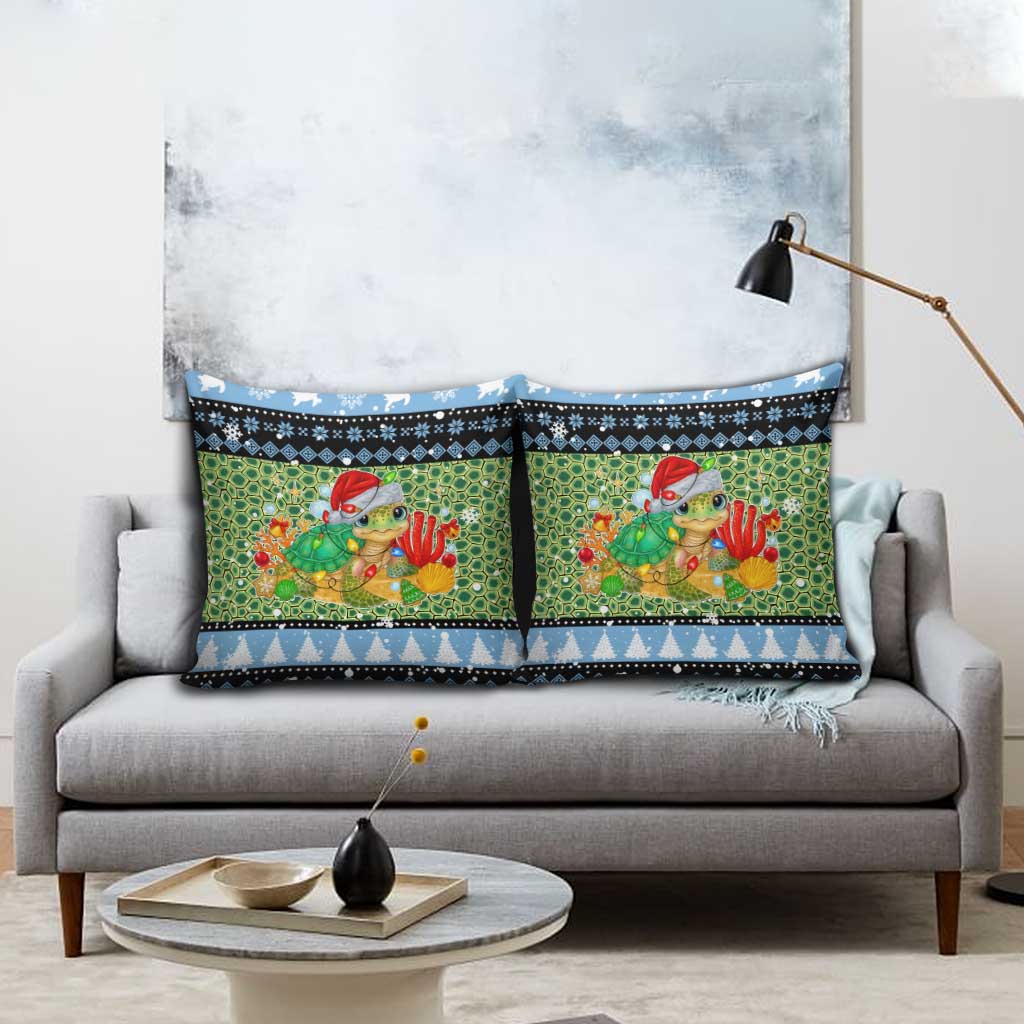Micronesia Christmas Pillow Cover with Santa Turtle Coral Reef and Holiday Ocean Pattern TS04 - Polynesian Pride