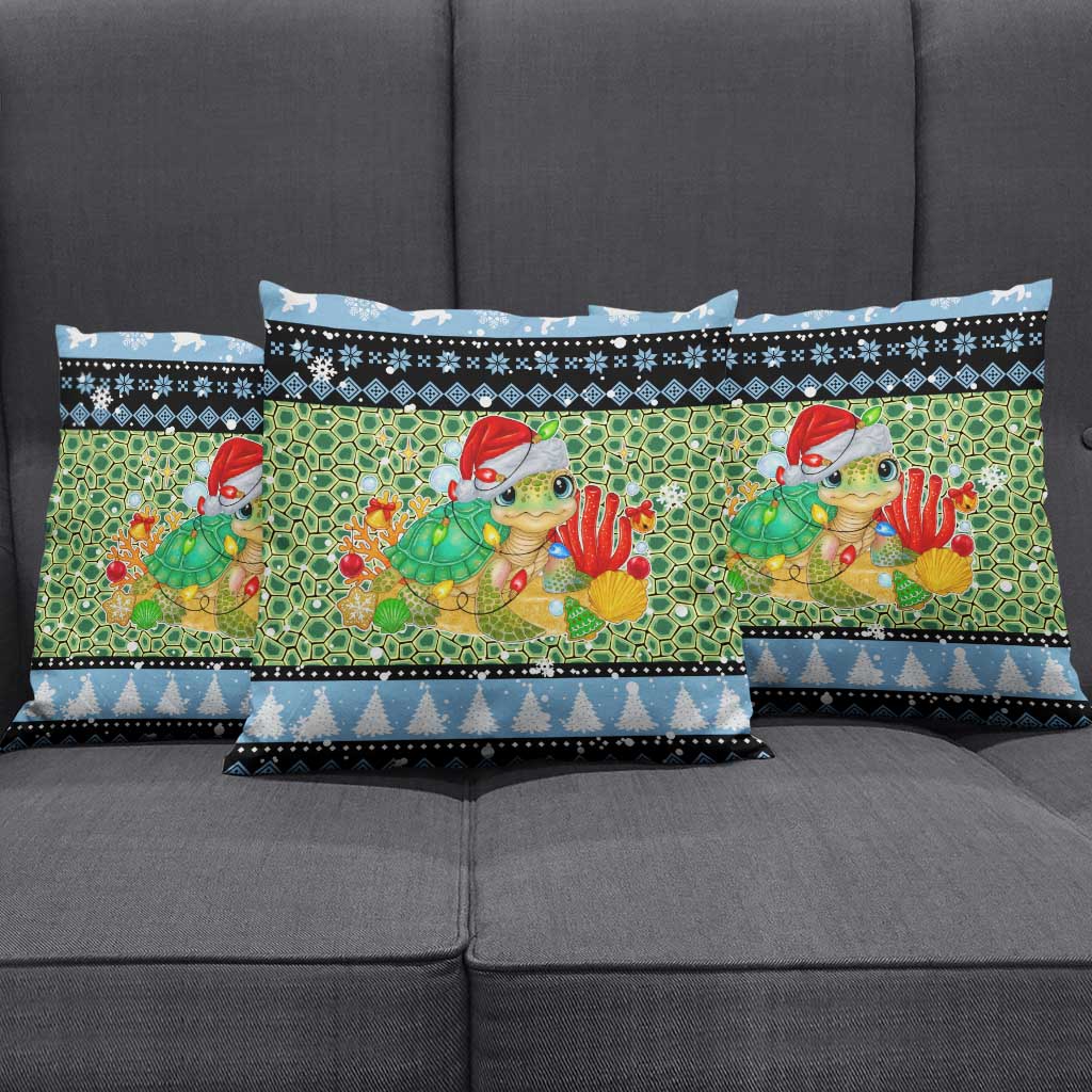 Micronesia Christmas Pillow Cover with Santa Turtle Coral Reef and Holiday Ocean Pattern TS04 - Polynesian Pride