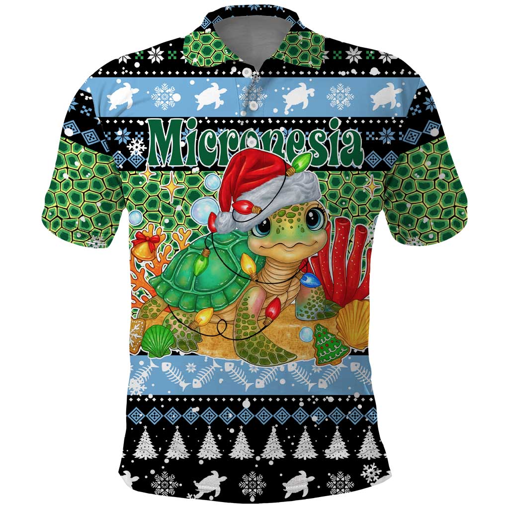 Micronesia Christmas Polo Shirt with Santa Turtle Coral Reef and Holiday Ocean Pattern - Polynesian Pride