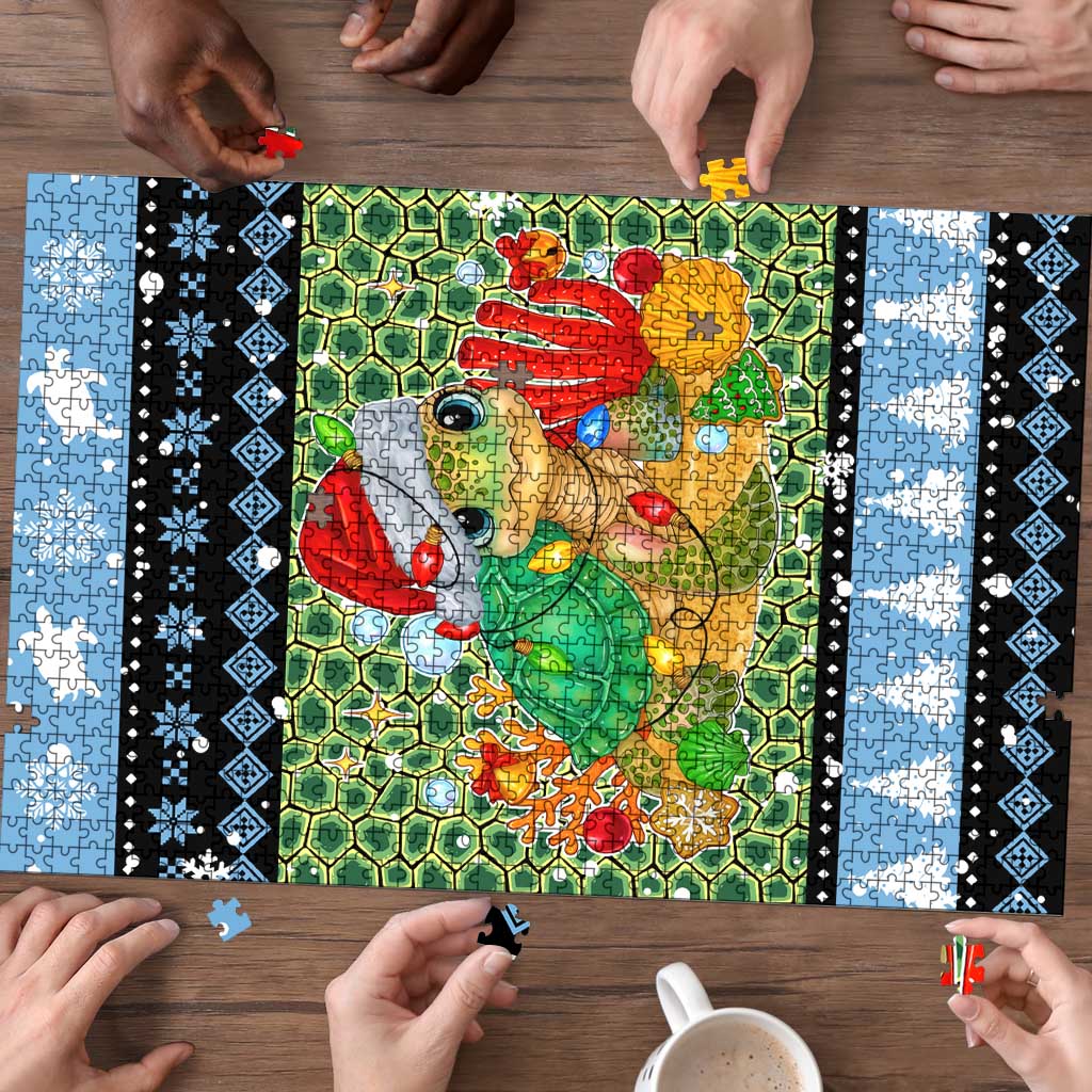 Micronesia Christmas Puzzle with Santa Turtle Coral Reef and Holiday Ocean Pattern TS04 - Polynesian Pride