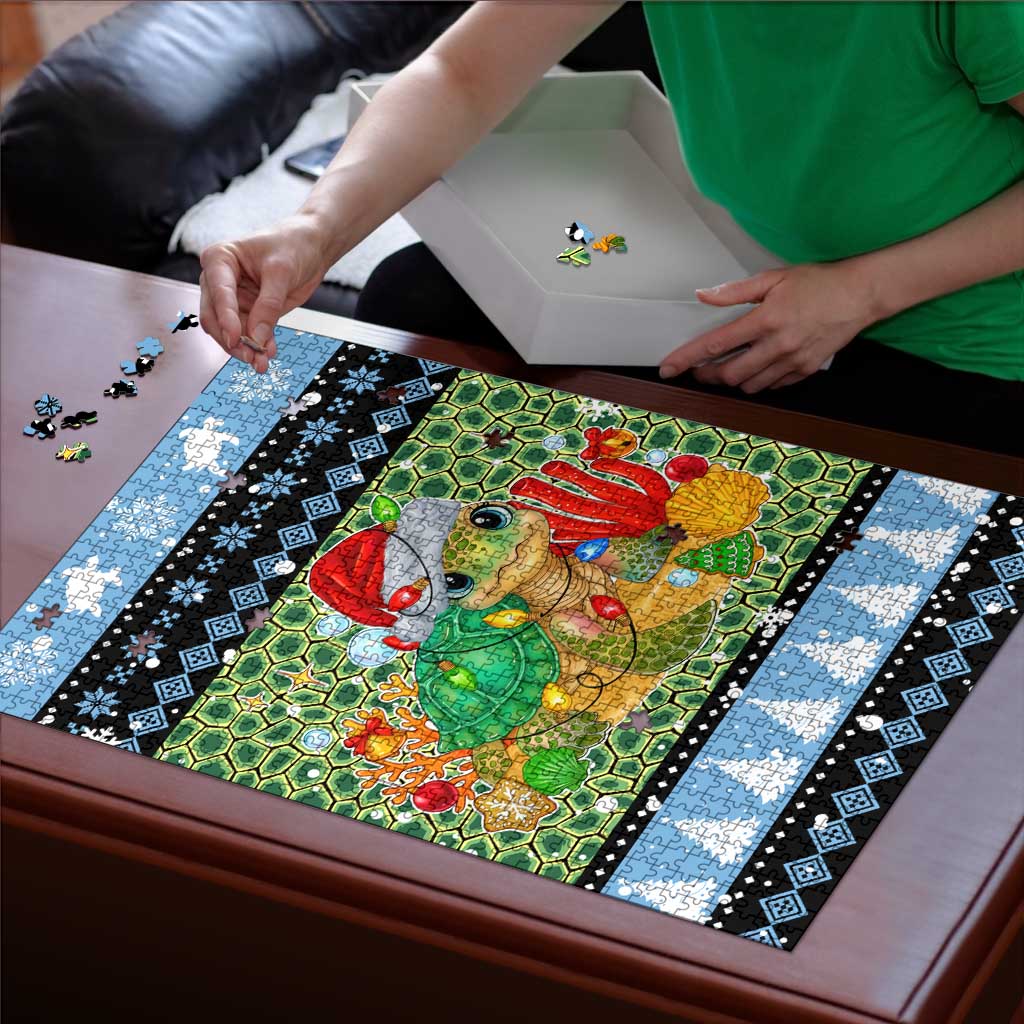 Micronesia Christmas Puzzle with Santa Turtle Coral Reef and Holiday Ocean Pattern TS04 - Polynesian Pride