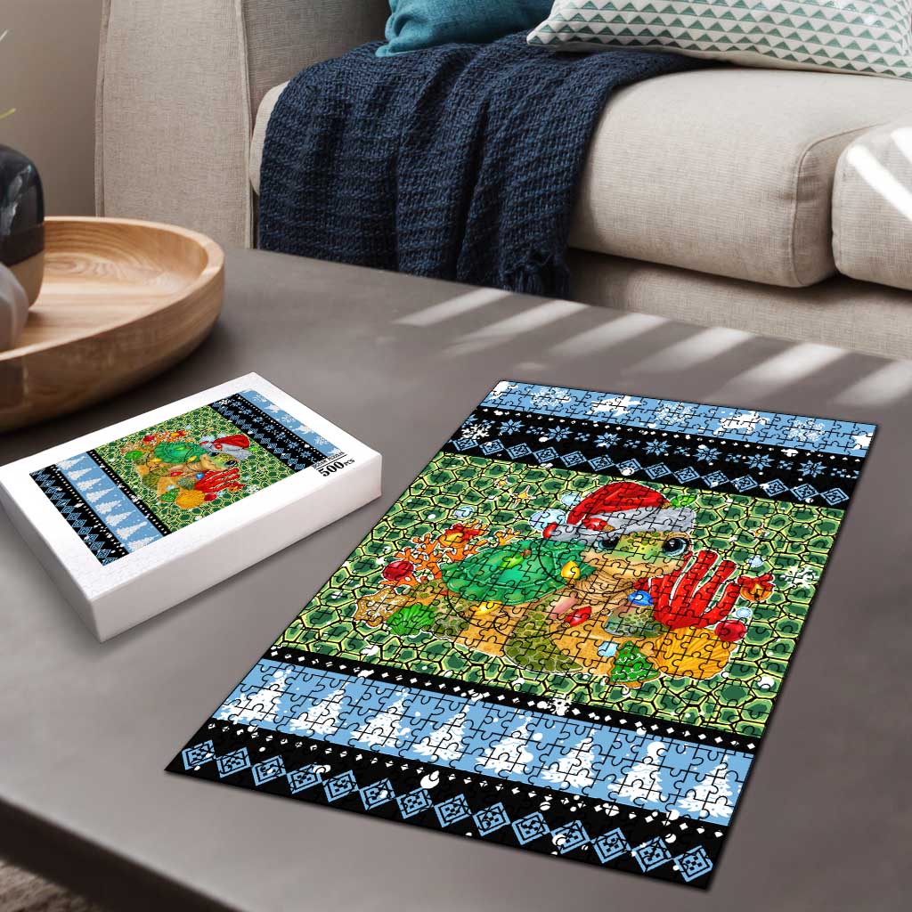 Micronesia Christmas Puzzle with Santa Turtle Coral Reef and Holiday Ocean Pattern TS04 - Polynesian Pride