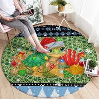 Micronesia Christmas Round Carpet with Santa Turtle Coral Reef and Holiday Ocean Pattern TS04 - Polynesian Pride