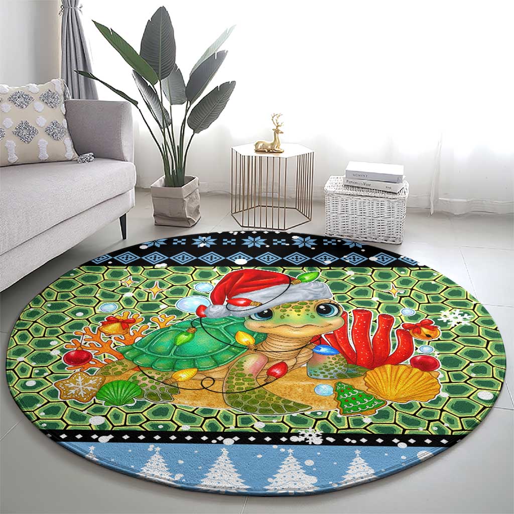 Micronesia Christmas Round Carpet with Santa Turtle Coral Reef and Holiday Ocean Pattern TS04 - Polynesian Pride
