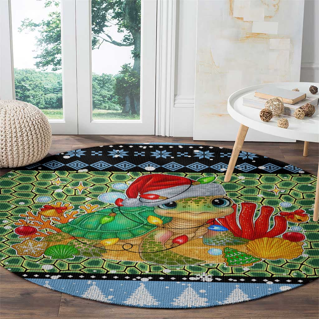 Micronesia Christmas Round Carpet with Santa Turtle Coral Reef and Holiday Ocean Pattern TS04 - Polynesian Pride