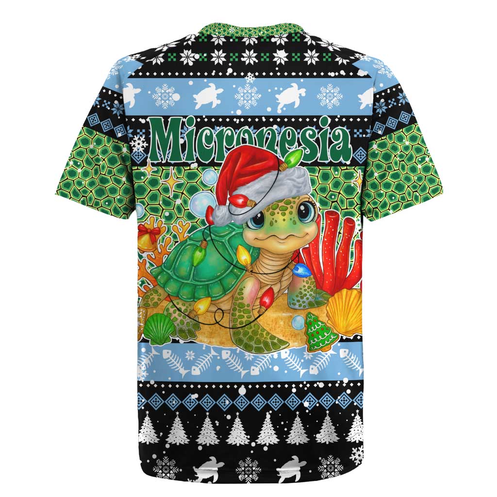 Micronesia Christmas Rugby Jersey with Santa Turtle Coral Reef and Holiday Ocean Pattern - Polynesian Pride
