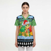 Micronesia Christmas Scrub Top with Santa Turtle Coral Reef and Holiday Ocean Pattern TS04 - Polynesian Pride
