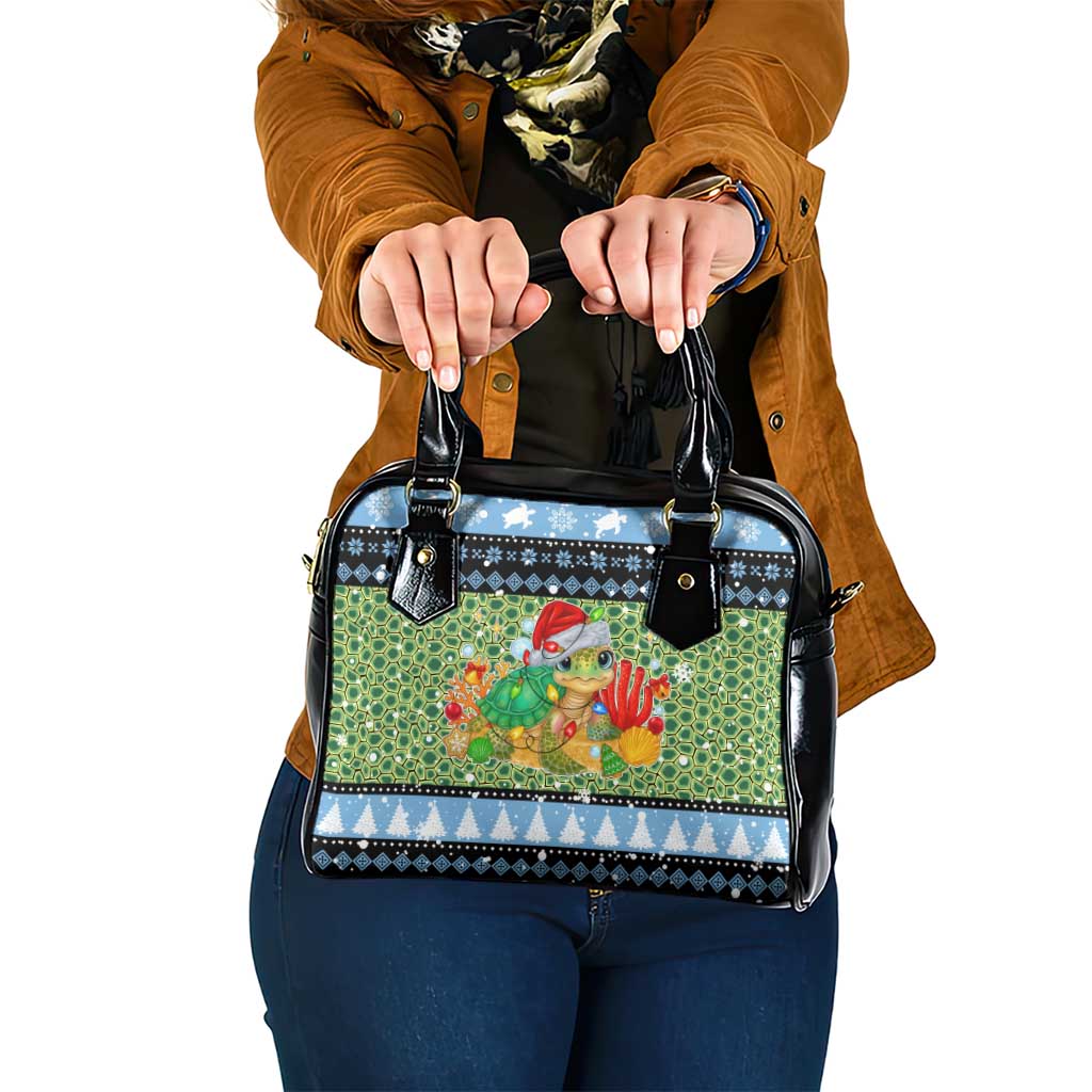 Micronesia Christmas Shoulder Handbag with Santa Turtle Coral Reef and Holiday Ocean Pattern TS04 One Size Black Green - Polynesian Pride