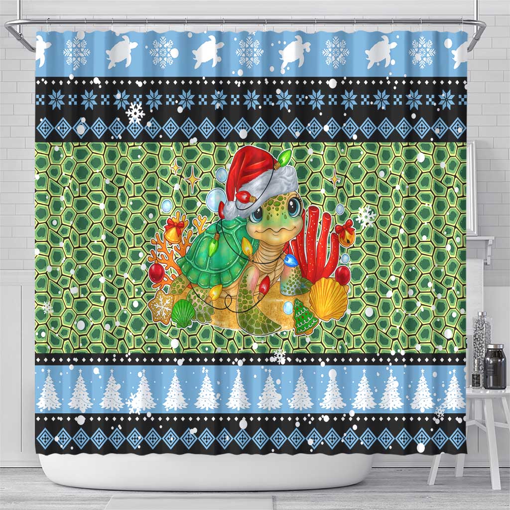 Micronesia Christmas Shower Curtain with Santa Turtle Coral Reef and Holiday Ocean Pattern TS04 - Polynesian Pride