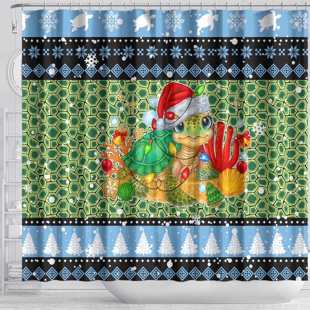Micronesia Christmas Shower Curtain with Santa Turtle Coral Reef and Holiday Ocean Pattern TS04 - Polynesian Pride