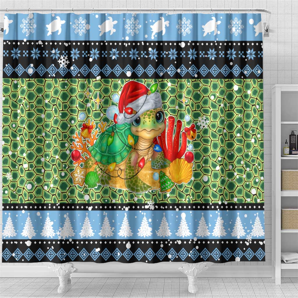 Micronesia Christmas Shower Curtain with Santa Turtle Coral Reef and Holiday Ocean Pattern TS04 - Polynesian Pride