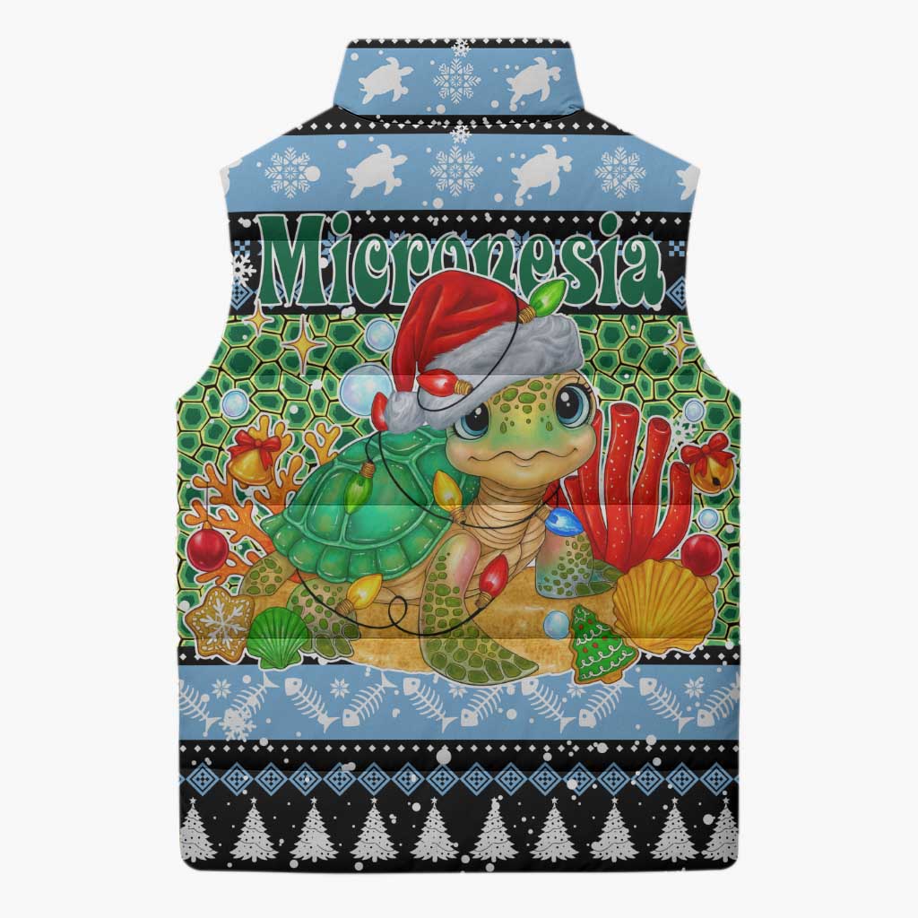 Micronesia Christmas Sleeveless Puffer Jacket with Santa Turtle Coral Reef and Holiday Ocean Pattern TS04 - Polynesian Pride