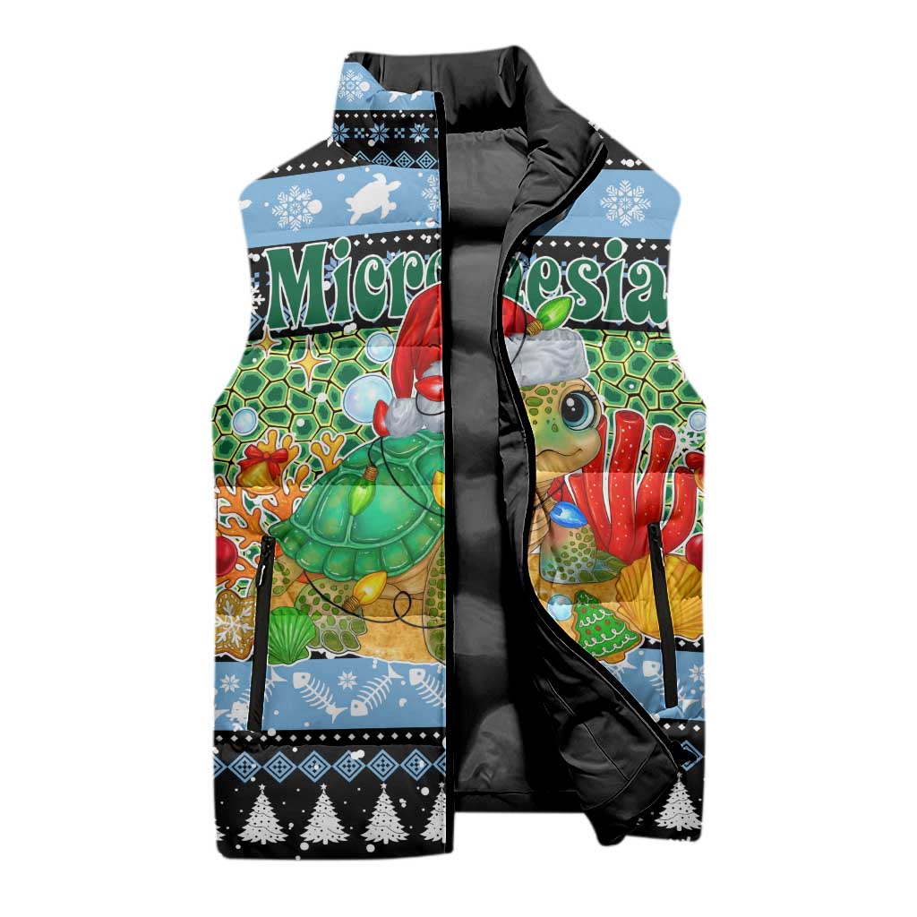 Micronesia Christmas Sleeveless Puffer Jacket with Santa Turtle Coral Reef and Holiday Ocean Pattern TS04 - Polynesian Pride