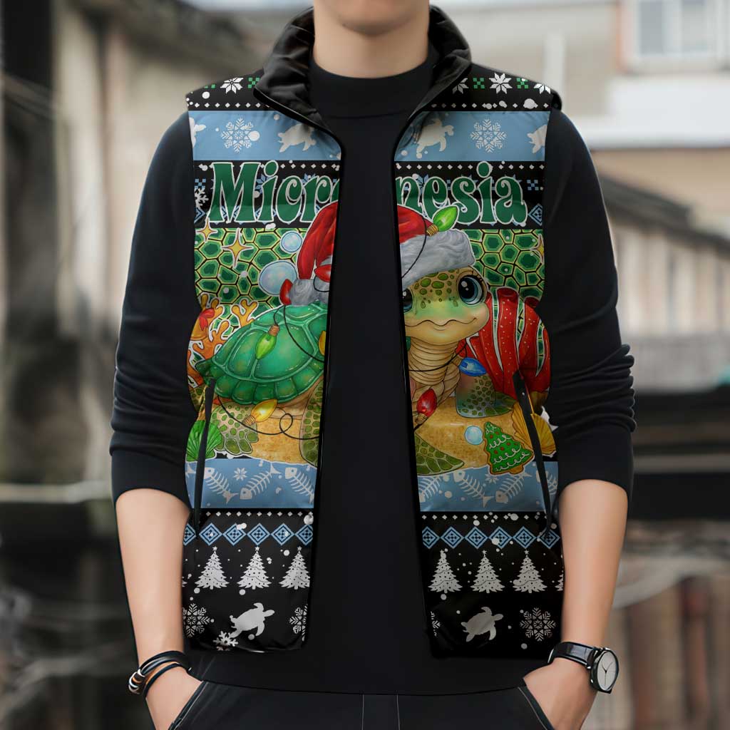 Micronesia Christmas Sleeveless Puffer Jacket with Santa Turtle Coral Reef and Holiday Ocean Pattern TS04 - Polynesian Pride