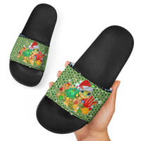 Micronesia Christmas Slide Sandals with Santa Turtle Coral Reef and Holiday Ocean Pattern TS04 - Polynesian Pride