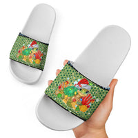 Micronesia Christmas Slide Sandals with Santa Turtle Coral Reef and Holiday Ocean Pattern TS04 - Polynesian Pride