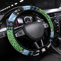 Micronesia Christmas Steering Wheel Cover with Santa Turtle Coral Reef and Holiday Ocean Pattern TS04 Universal Fit Black Green - Polynesian Pride