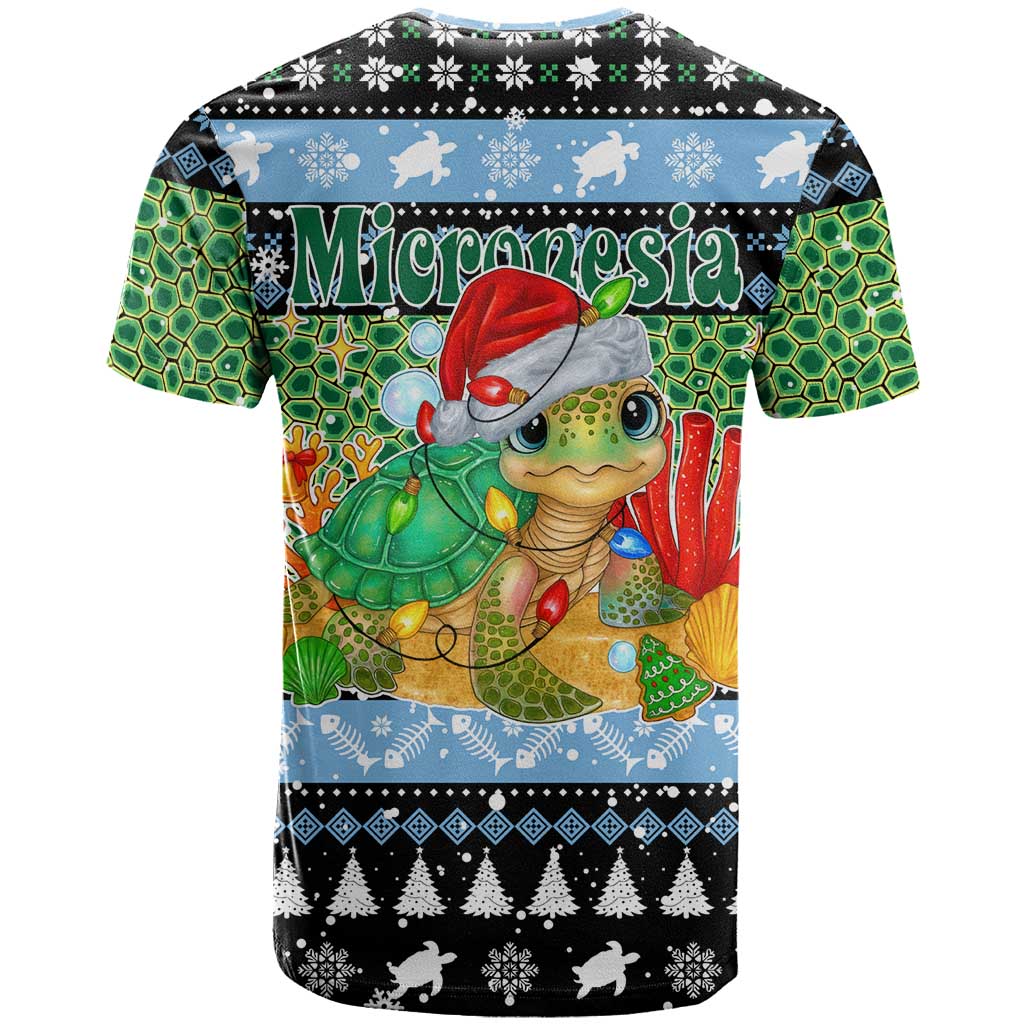 Micronesia Christmas T Shirt with Santa Turtle Coral Reef and Holiday Ocean Pattern - Polynesian Pride