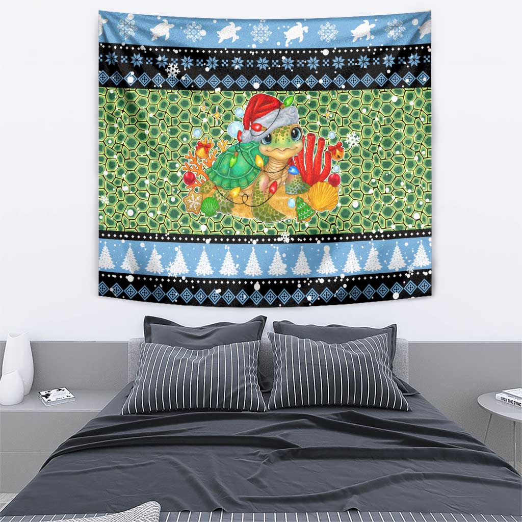 Micronesia Christmas Tapestry with Santa Turtle Coral Reef and Holiday Ocean Pattern TS04 - Polynesian Pride