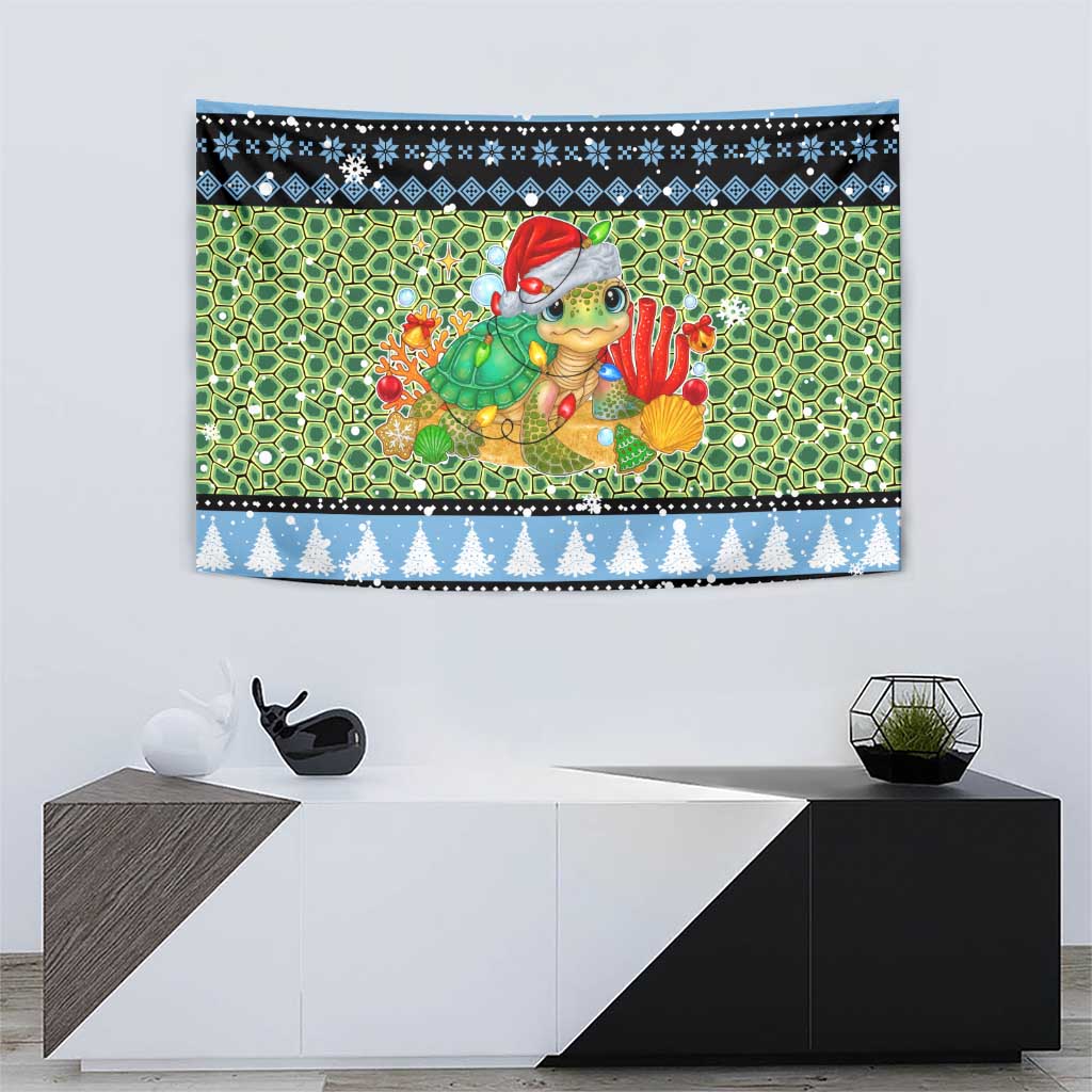 Micronesia Christmas Tapestry with Santa Turtle Coral Reef and Holiday Ocean Pattern TS04 - Polynesian Pride
