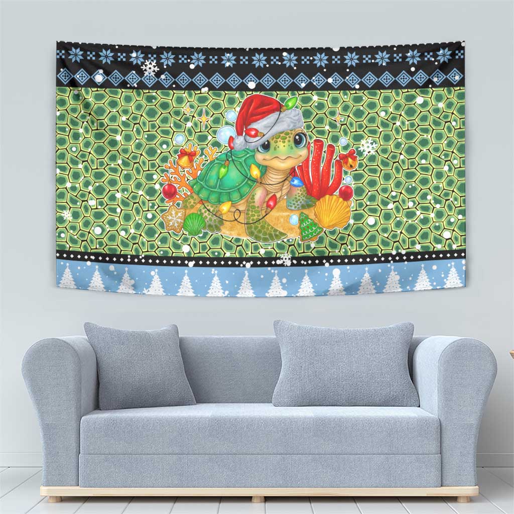 Micronesia Christmas Tapestry with Santa Turtle Coral Reef and Holiday Ocean Pattern TS04 - Polynesian Pride